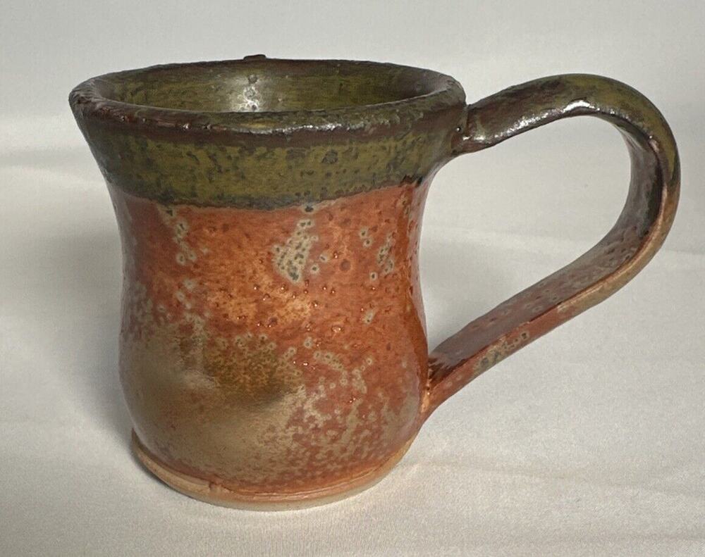 Vintage Pottery Mug Bronze/Green Handcrafted Stamped